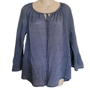 Fred David Blue Polka Dot Ruffle Sleeve Blouse with Tie Front Size Women's Small